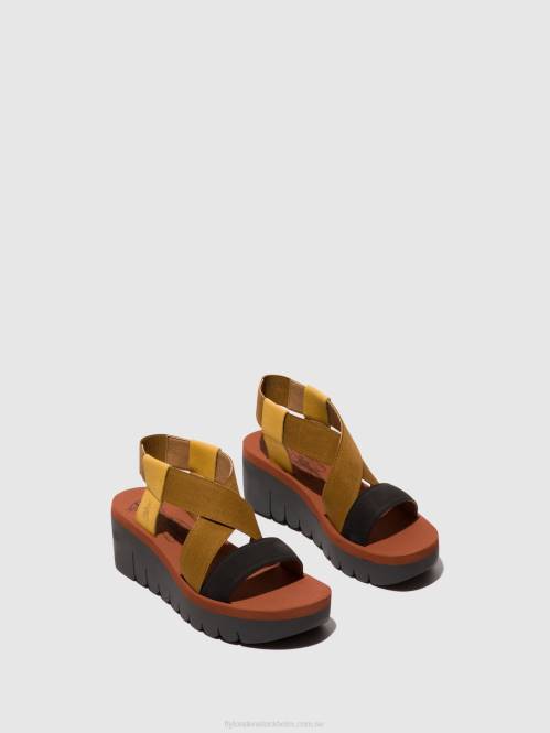 sling-back sandaler yabi922 kvinnor Fly London 2T02446 humla/kamel/svart