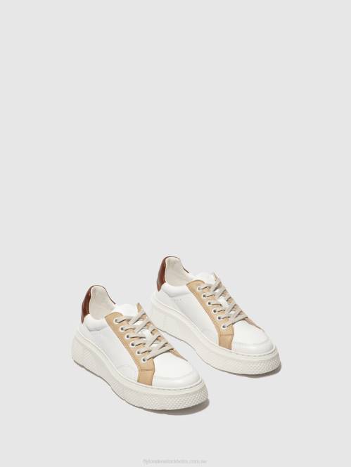 snörskor emmy510 kvinnor Fly London 2T02757 vit/beige/konjak