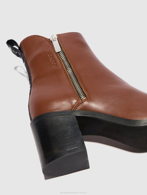 ankelboots med dragkedja ader912 kvinnor Fly London 2T0279 cognac