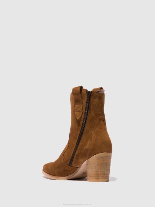 ankelboots med dragkedja alba825 kvinnor Fly London 2T02187 mocka konjak