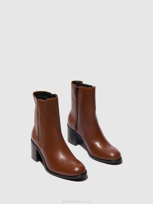 ankelboots med dragkedja amel913 kvinnor Fly London 2T0271 cognac