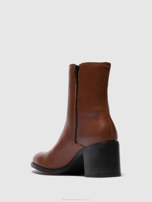 ankelboots med dragkedja amel913 kvinnor Fly London 2T0271 cognac