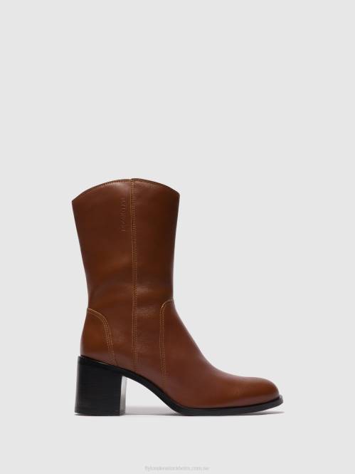 ankelboots med dragkedja asta914 kvinnor Fly London 2T0274 cognac