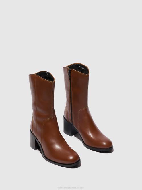 ankelboots med dragkedja asta914 kvinnor Fly London 2T0274 cognac