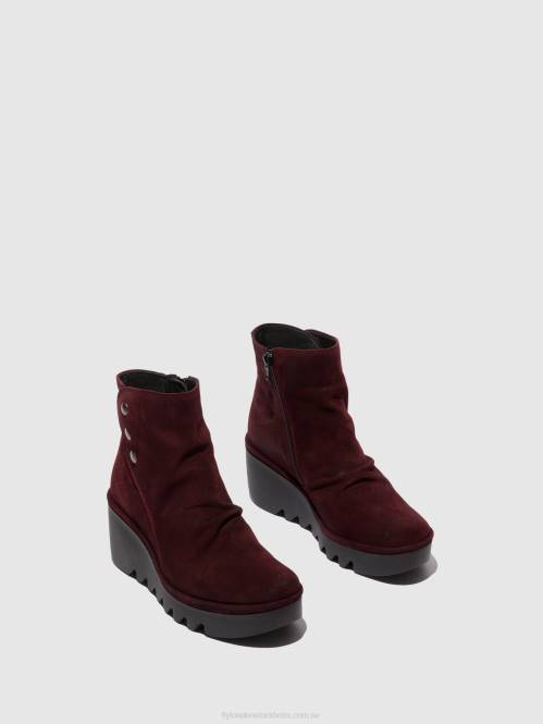 ankelboots med dragkedja brom344 kvinnor Fly London 2T02181 vin i oljemocka