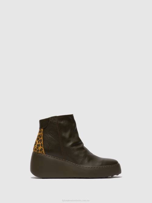 ankelboots med dragkedja dabe461 kvinnor Fly London 2T0224 dk.green/tan