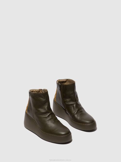 ankelboots med dragkedja dabe461 kvinnor Fly London 2T0224 dk.green/tan