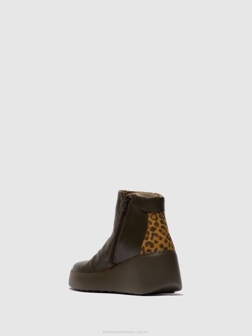 ankelboots med dragkedja dabe461 kvinnor Fly London 2T0224 dk.green/tan