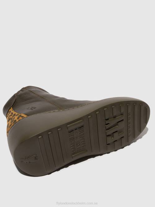 ankelboots med dragkedja dabe461 kvinnor Fly London 2T0224 dk.green/tan