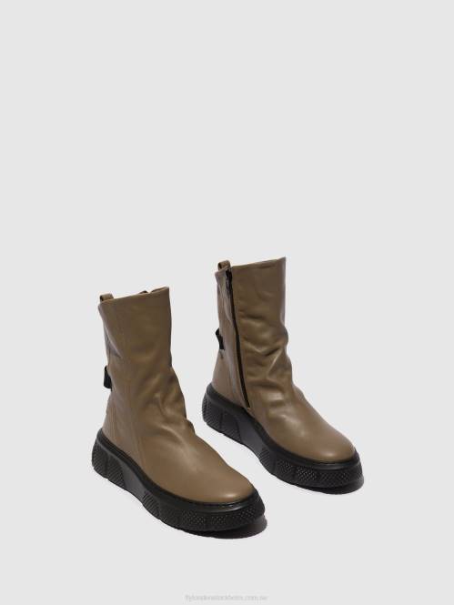 ankelboots med dragkedja esen485 kvinnor Fly London 2T0260 taupe (svart sula)