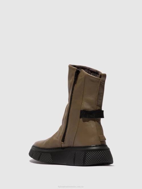 ankelboots med dragkedja esen485 kvinnor Fly London 2T0260 taupe (svart sula)