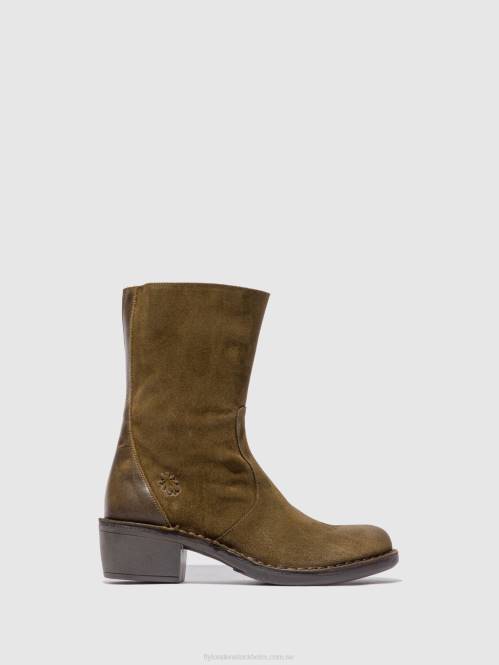 ankelboots med dragkedja mane073 kvinnor Fly London 2T02180 oljemocka/mattslam/oliv