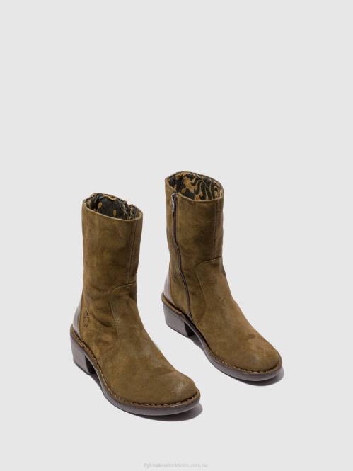 ankelboots med dragkedja mane073 kvinnor Fly London 2T02180 oljemocka/mattslam/oliv