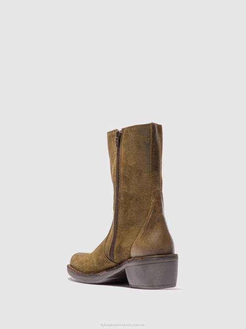 ankelboots med dragkedja mane073 kvinnor Fly London 2T02180 oljemocka/mattslam/oliv