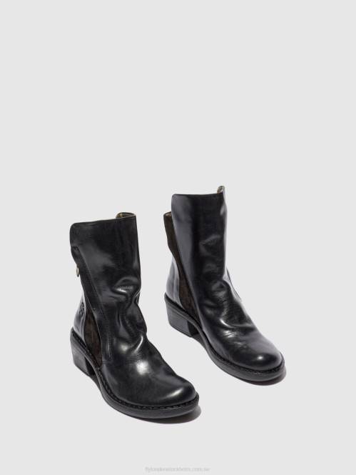ankelboots med dragkedja mely074 kvinnor Fly London 2T02171 matta/oljemocka svart