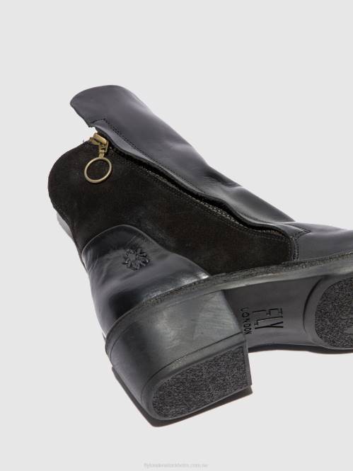 ankelboots med dragkedja mely074 kvinnor Fly London 2T02171 matta/oljemocka svart