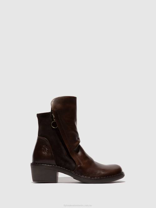 ankelboots med dragkedja mely074 kvinnor Fly London 2T02172 matta/oljemocka dk brun/expresso