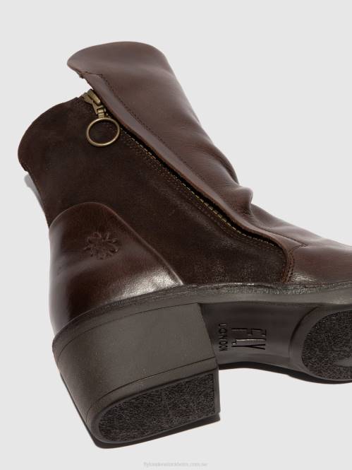 ankelboots med dragkedja mely074 kvinnor Fly London 2T02172 matta/oljemocka dk brun/expresso