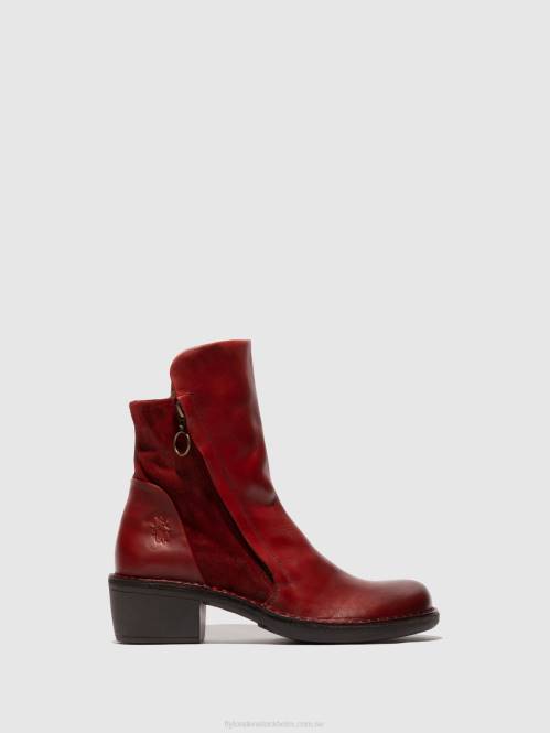 ankelboots med dragkedja mely074 kvinnor Fly London 2T02179 matta/oljemocka röd
