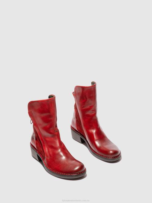 ankelboots med dragkedja mely074 kvinnor Fly London 2T02179 matta/oljemocka röd
