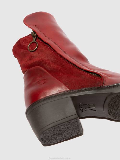 ankelboots med dragkedja mely074 kvinnor Fly London 2T02179 matta/oljemocka röd