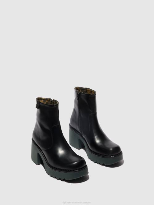 ankelboots med dragkedja moge250 kvinnor Fly London 2T0251 svart (grön sula)