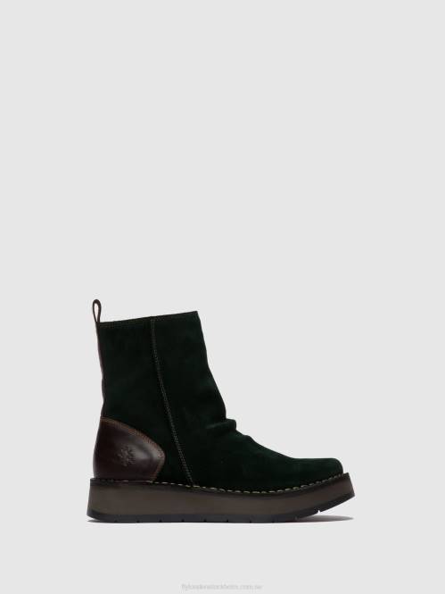 ankelboots med dragkedja reno053 kvinnor Fly London 2T02248 oljemocka/matta grön skog/dk.brown