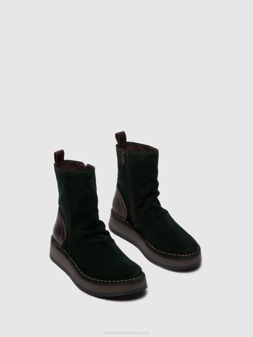 ankelboots med dragkedja reno053 kvinnor Fly London 2T02248 oljemocka/matta grön skog/dk.brown