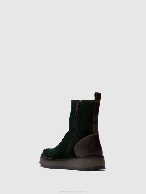 ankelboots med dragkedja reno053 kvinnor Fly London 2T02248 oljemocka/matta grön skog/dk.brown