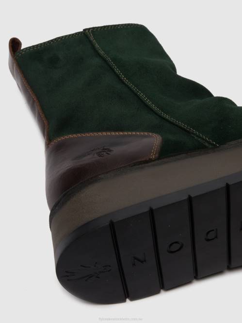 ankelboots med dragkedja reno053 kvinnor Fly London 2T02248 oljemocka/matta grön skog/dk.brown