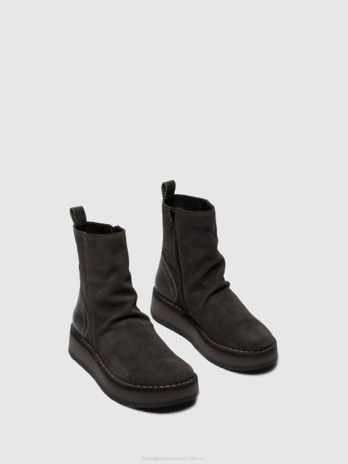 ankelboots med dragkedja reno053 kvinnor Fly London 2T02249 oljemocka/matta diesel