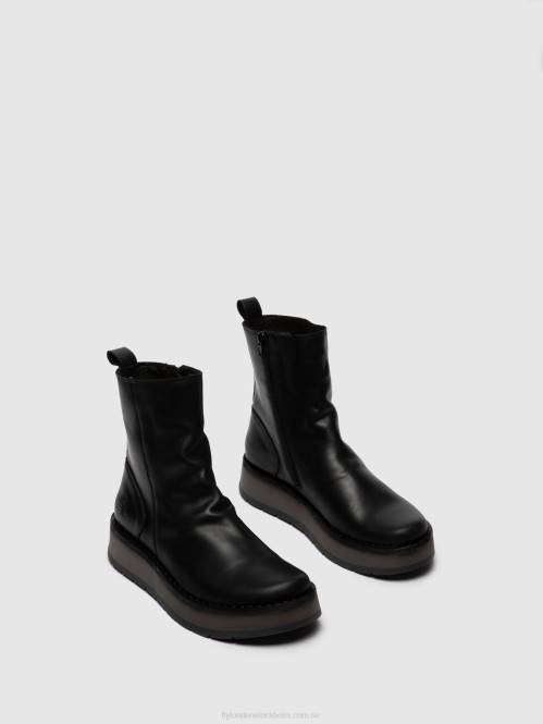 ankelboots med dragkedja reno053 kvinnor Fly London 2T02253 matta svart