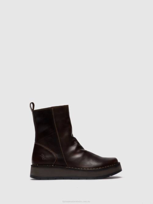 ankelboots med dragkedja reno053 kvinnor Fly London 2T02285 matta dk. brun
