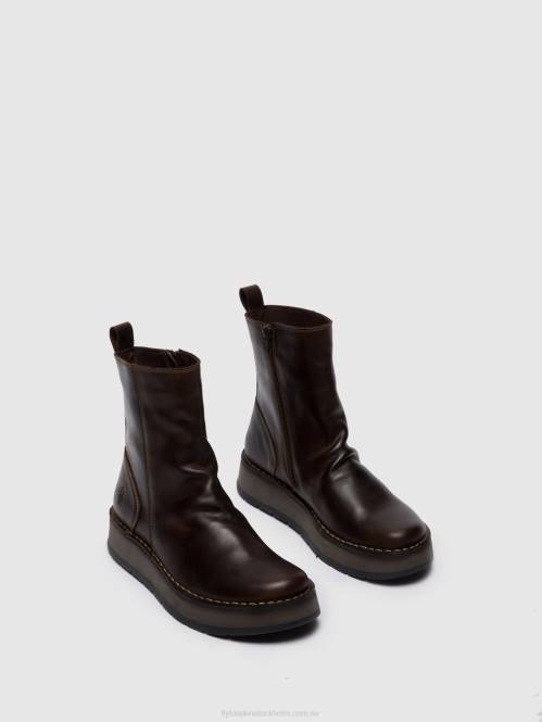 ankelboots med dragkedja reno053 kvinnor Fly London 2T02285 matta dk. brun