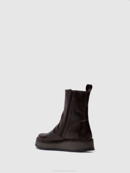 ankelboots med dragkedja reno053 kvinnor Fly London 2T02285 matta dk. brun