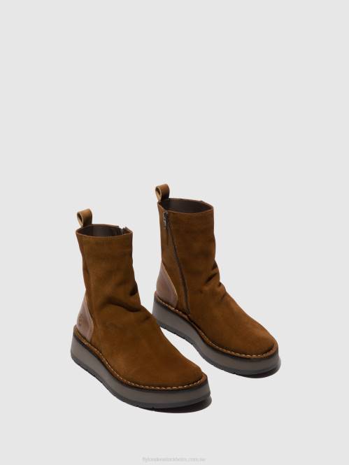 ankelboots med dragkedja reno053 kvinnor Fly London 2T0244 kamel