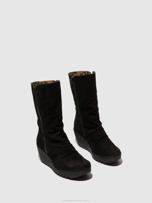 ankelboots med dragkedja yemy408 oil kvinnor Fly London 2T023 mousse/mousse svart