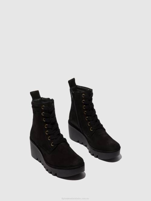 ankelboots med snörning biaz329 kvinnor Fly London 2T02211 oljemocka svart