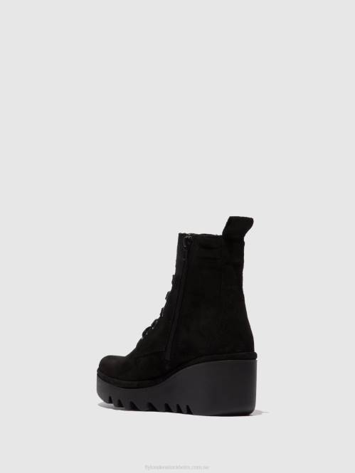 ankelboots med snörning biaz329 kvinnor Fly London 2T02211 oljemocka svart