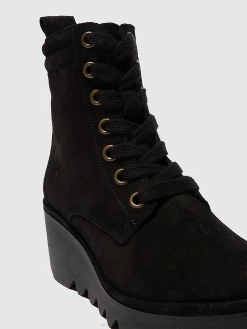 ankelboots med snörning biaz329 kvinnor Fly London 2T02211 oljemocka svart