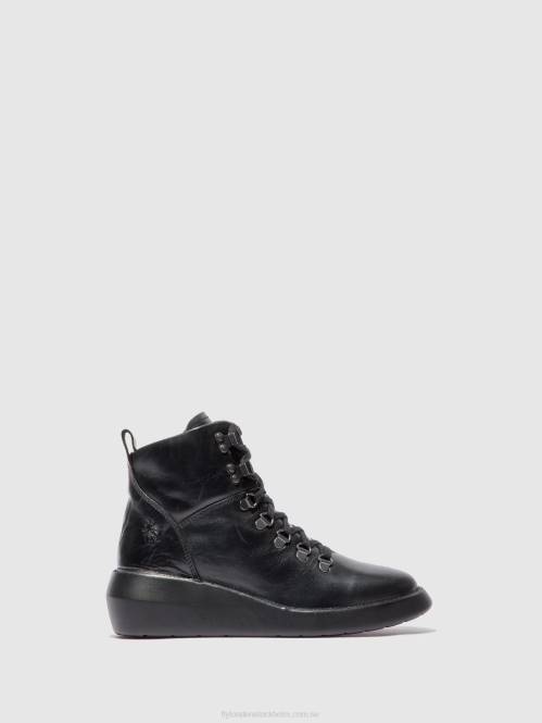 ankelboots med snörning bika501 kvinnor Fly London 2T02205 matta svart