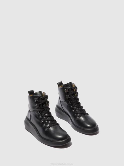 ankelboots med snörning bika501 kvinnor Fly London 2T02205 matta svart
