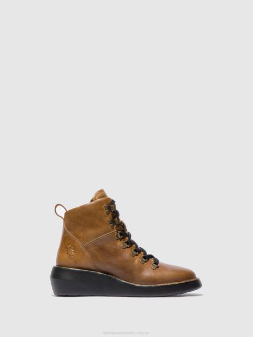 ankelboots med snörning bika501 kvinnor Fly London 2T02206 matta kamel