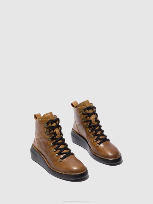 ankelboots med snörning bika501 kvinnor Fly London 2T02206 matta kamel