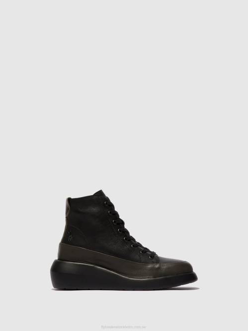 ankelboots med snörning boze515 kvinnor Fly London 2T02107 dk.grön/svart