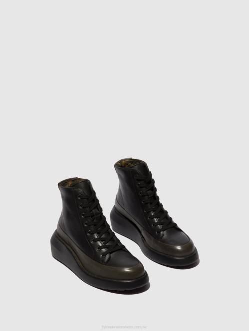 ankelboots med snörning boze515 kvinnor Fly London 2T02107 dk.grön/svart
