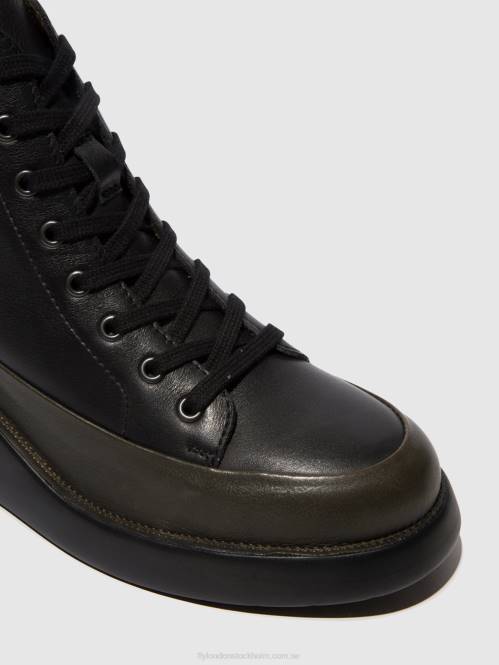 ankelboots med snörning boze515 kvinnor Fly London 2T02107 dk.grön/svart
