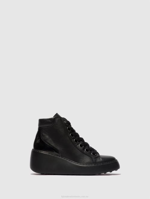 ankelboots med snörning dice468 kvinnor Fly London 2T02108 svart (svart sula)
