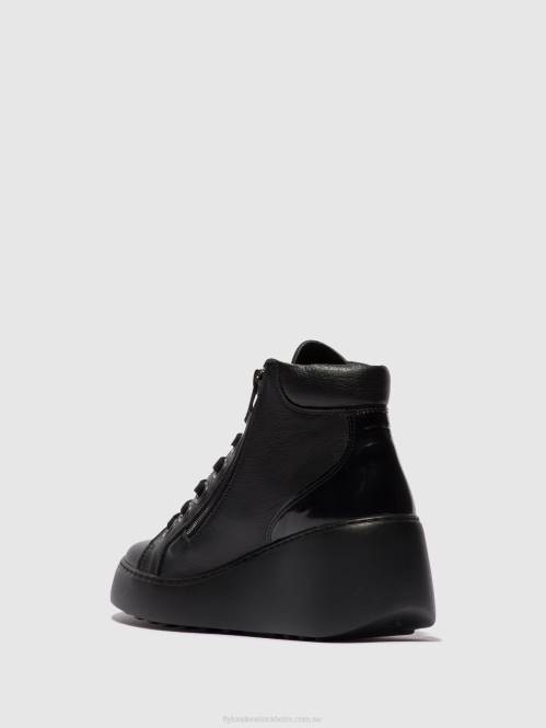 ankelboots med snörning dice468 kvinnor Fly London 2T02108 svart (svart sula)