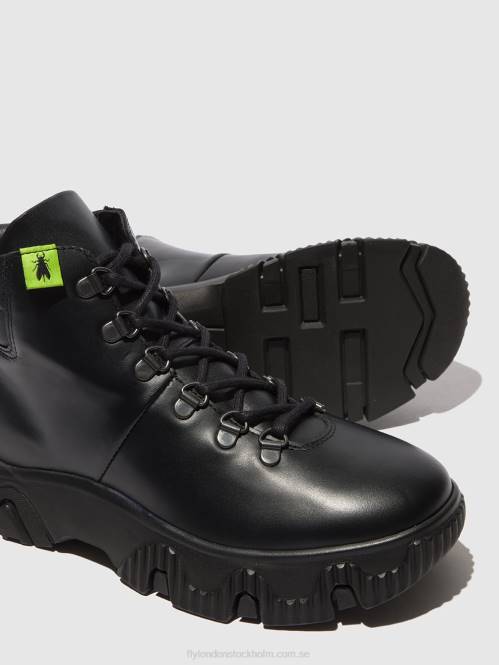 ankelboots med snörning figa887 kvinnor Fly London 2T02166 tunder svart